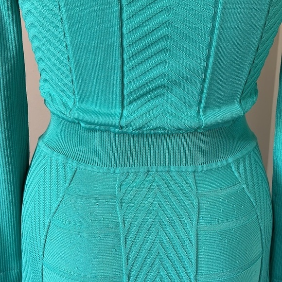 Cynthia Steffe Nola Textured Knit Fit Flare Shirtdress Chevron Dress Green Sz S - Picture 9 of 16